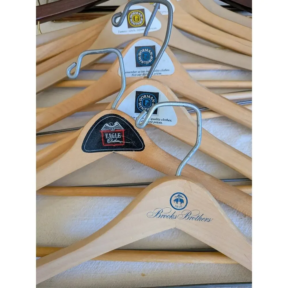 Vtg 9 Wooden Hangers Lot Brooks Brothers Nordstrom Dillards Haberdashery Suit
